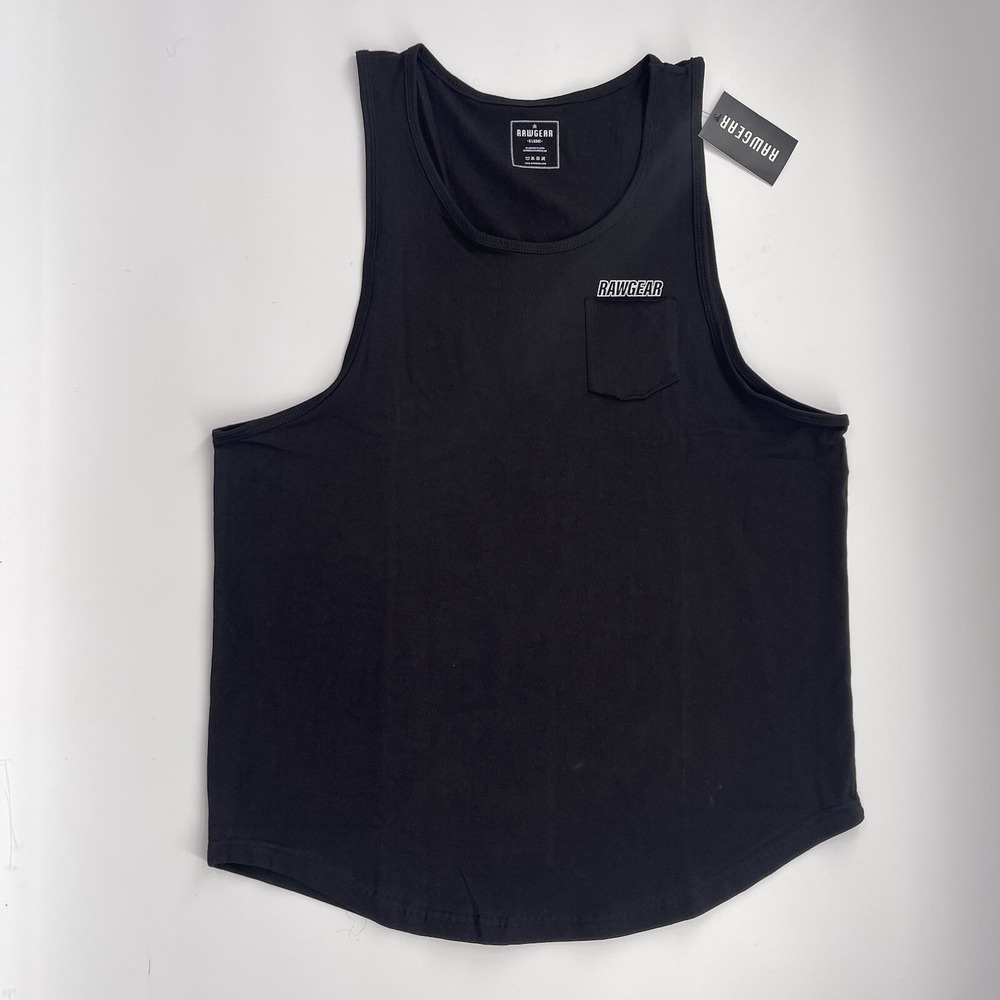NEW RAWGEAR Men's Size XL Sleeveless Tank‎ Top Taupe Pocket Logo Black